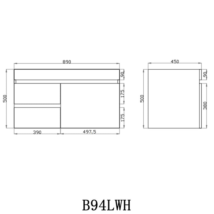 600-1500*500*450mm POS Berge White Oak MDF Wall Hung Vanity