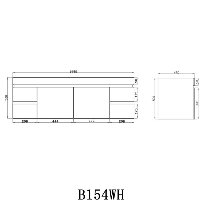 600-1500*500*450mm POS Berge White Oak MDF Wall Hung Vanity