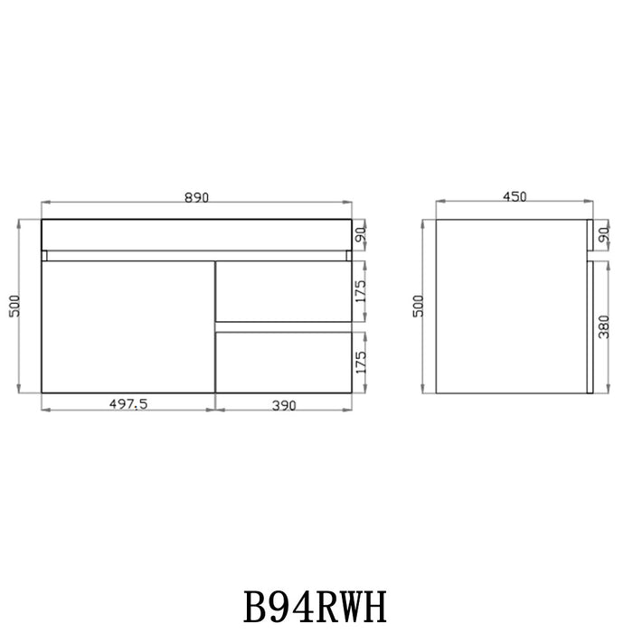 600-1500*500*450mm POS Berge White Oak MDF Wall Hung Vanity