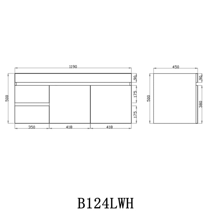 600-1500*500*450mm POS Berge White Oak MDF Wall Hung Vanity