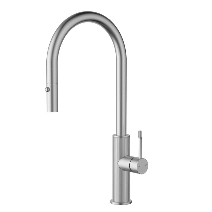 ACL Linie Brushed Nickel/Gun Metal/Matt Black/Brushed Gold Solid Brass Gooseneck Fluted Pull-Out Sink Mixer Tapware