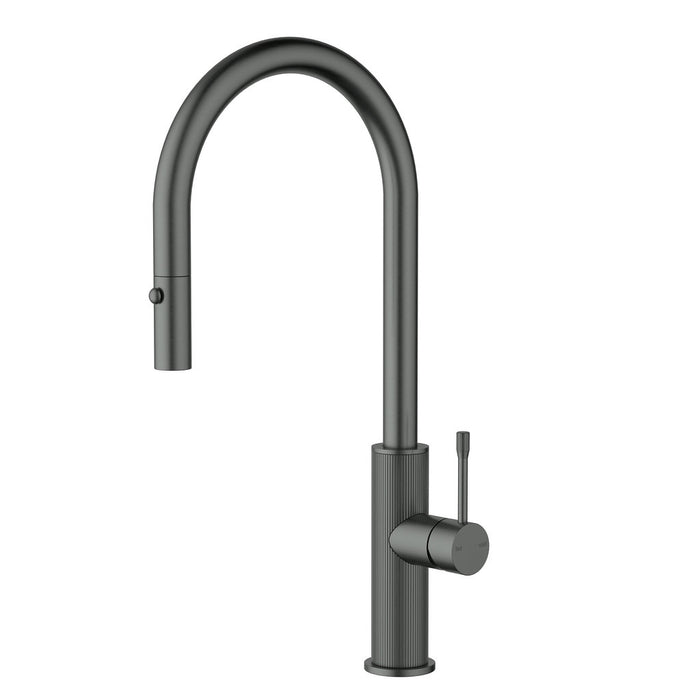 ACL Linie Brushed Nickel/Gun Metal/Matt Black/Brushed Gold Solid Brass Gooseneck Fluted Pull-Out Sink Mixer Tapware