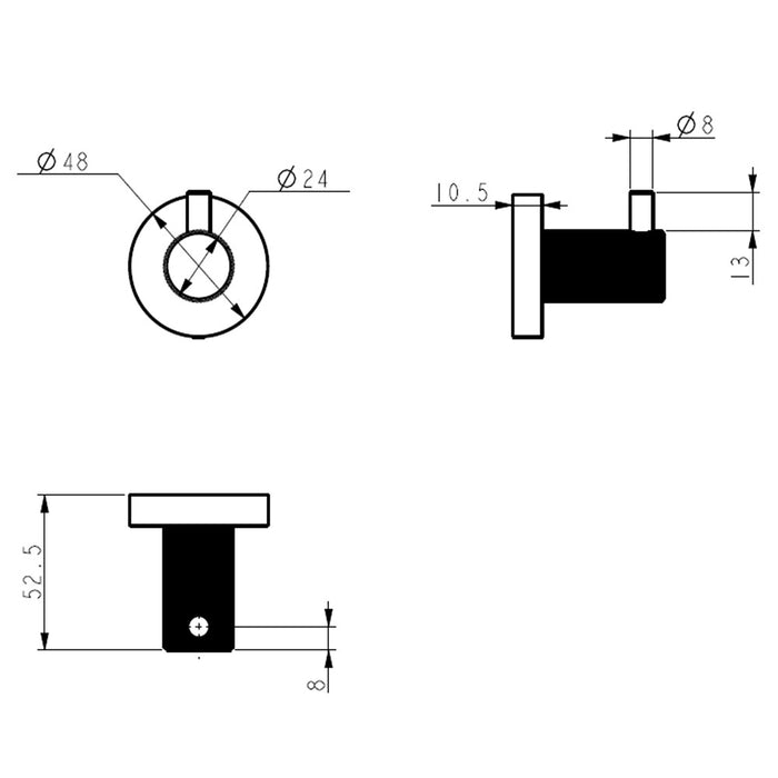 ACL Linie Brushed Nickel/Gun Metal/Matt Black/Brushed Gold Brass Round Single Fluted Robe Hook