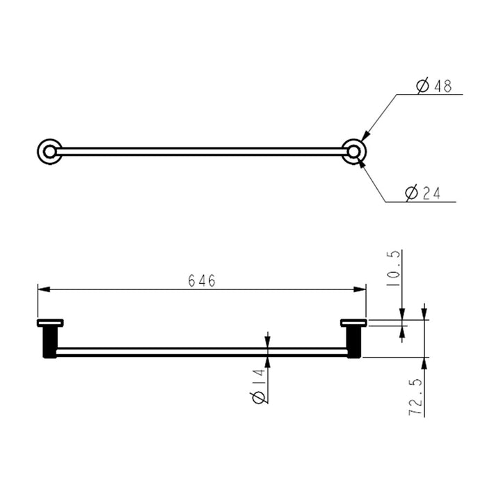600mm ACL Linie Brushed Nickel/Gun Metal/Matt Black/Brushed Gold Brass Single Fluted Towel Rail