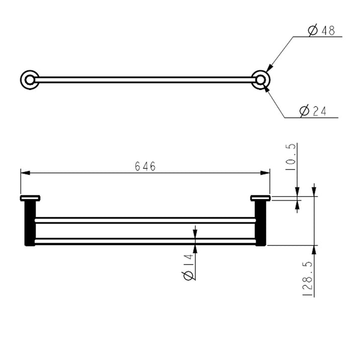 600mm ACL Linie Brushed Nickel/Gun Metal/Matt Black/Brushed Gold Brass Double Fluted Towel Rail