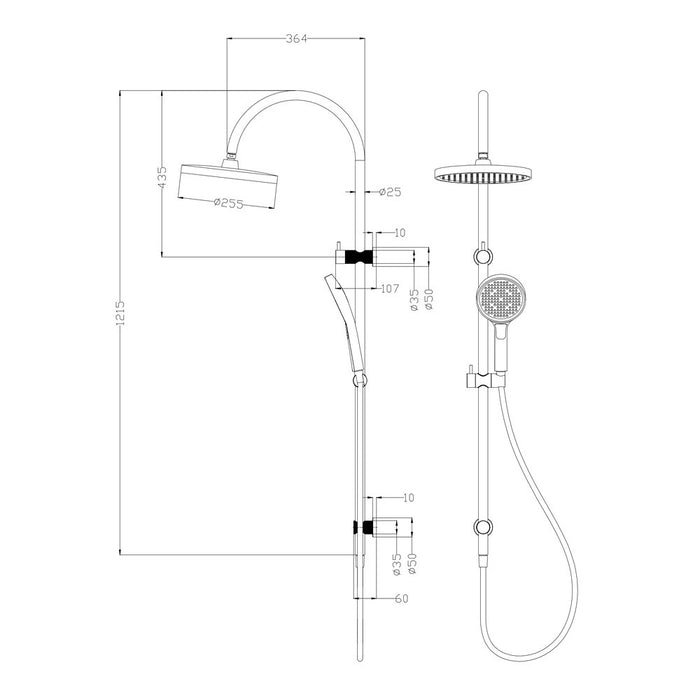 250mm ACL Linie Brass Brushed Nickel/Gun Metal/Matt Black/Brushed Gold Round Multi-Function Fluted Shower Set