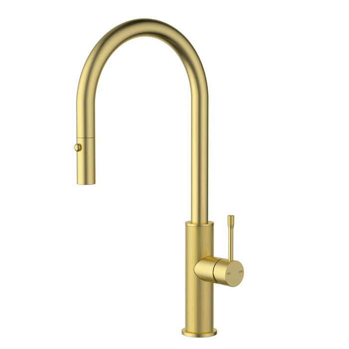 ACL Linie Brushed Nickel/Gun Metal/Matt Black/Brushed Gold Solid Brass Gooseneck Fluted Pull-Out Sink Mixer Tapware