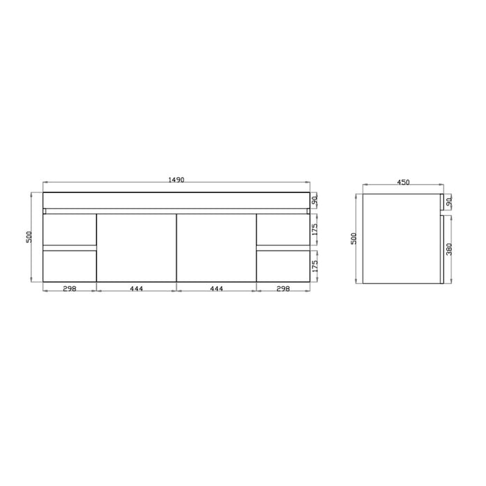 600-1500*500*450mm Posedion Berge Dark Grey MDF Wall Hung Vanity