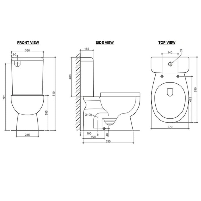 650*360*880mm Inspire Massa Ceramic Gloss White Rimless with S-Trap Back To Wall Toilet