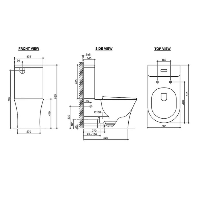 885*360*610mm Inspire Newport Ceramic Gloss White Rimless Back To Wall Toilet