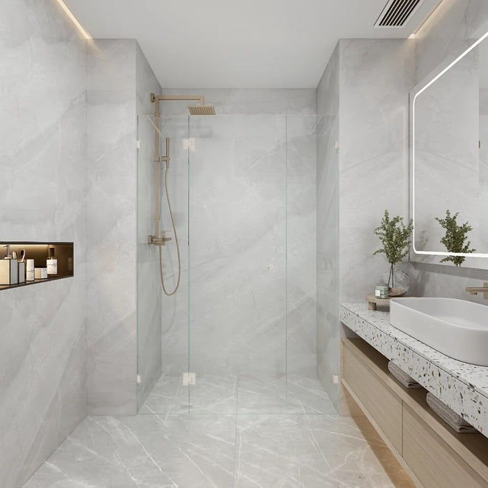 865-2600*2000mm Covey Frameless Glass Solid Brass Pivot Door 3 Panels Wall To Wall Shower Screens