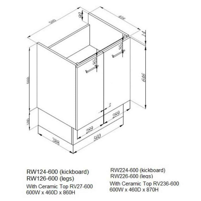 600-1500*460*850mm Roma Slim China Top with T Bar Handle Standard Freestanding Vanity With Legs