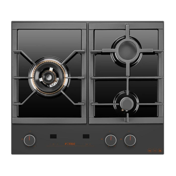 600mm Fotile Matt Gray 3 Burner Intelligent Timing Tempered Glass Powerful Fire Cooktop