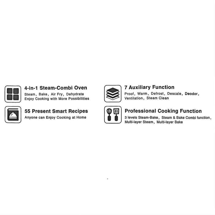 600*540mm Fotile 72L Matt Gray 4-in-1 Steam Bake Air Fry Dehydrate Defrost Steam-Combi Ovens