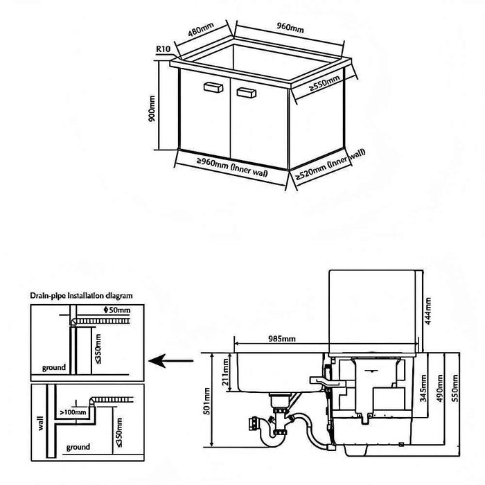 985*505*550mm Fotile The World' First 3-in-1 Sink Produce&Seafood Washing High Pressure HydroJet Sink Dishwasher