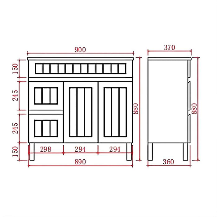 600-900*370*880mm Poseidon CETO Acacia Matt White Waterproof PVC Slim Fluted Freestanding Vanity