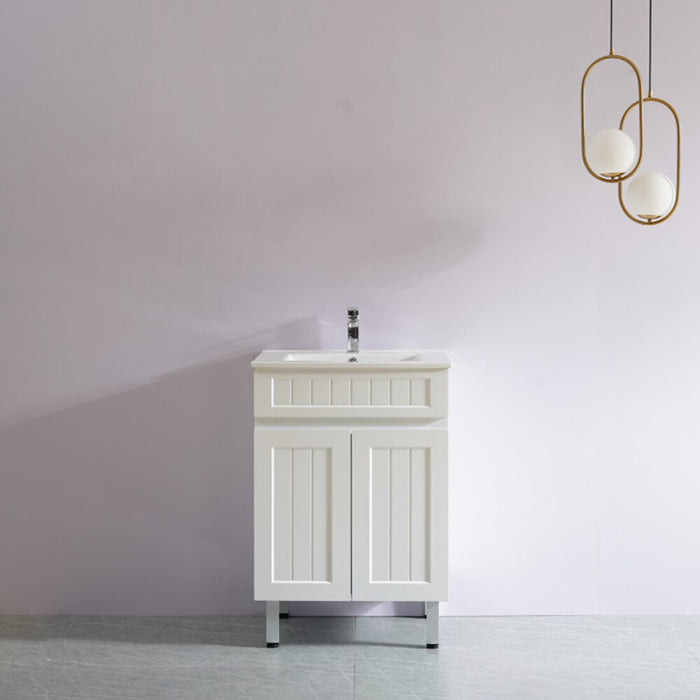 600-900*370*880mm Poseidon CETO Acacia Matt White Waterproof PVC Slim Fluted Freestanding Vanity