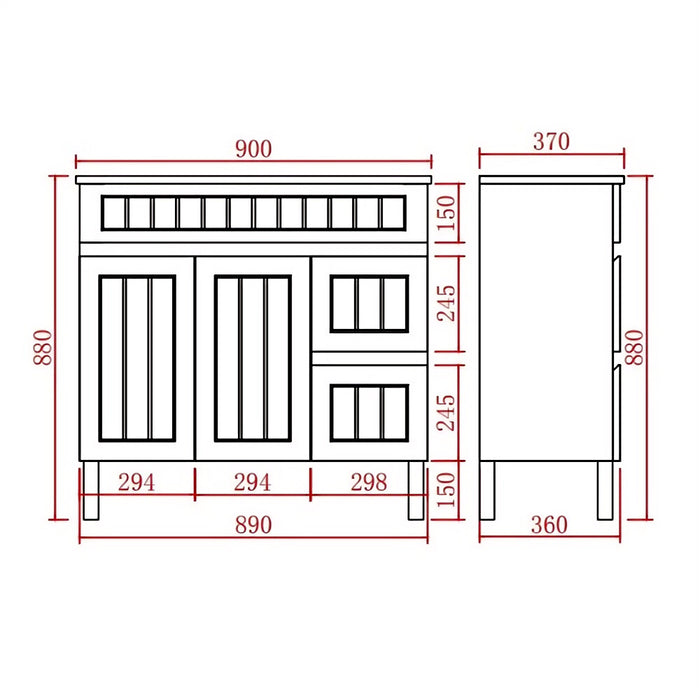 600-900*370*880mm Poseidon CETO Acacia Matt White Waterproof PVC Slim Fluted Freestanding Vanity