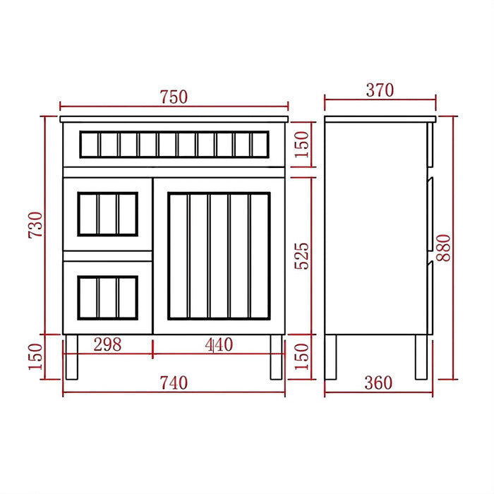 600-900*370*880mm Poseidon CETO Acacia Matt White Waterproof PVC Slim Fluted Freestanding Vanity