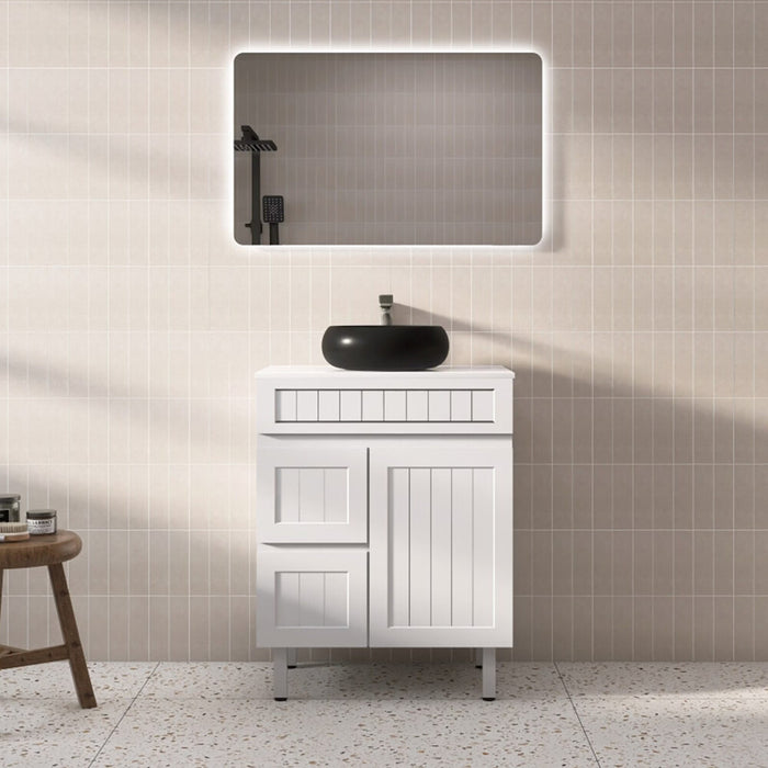 600-900*370*880mm Poseidon CETO Acacia Matt White Waterproof PVC Slim Fluted Freestanding Vanity