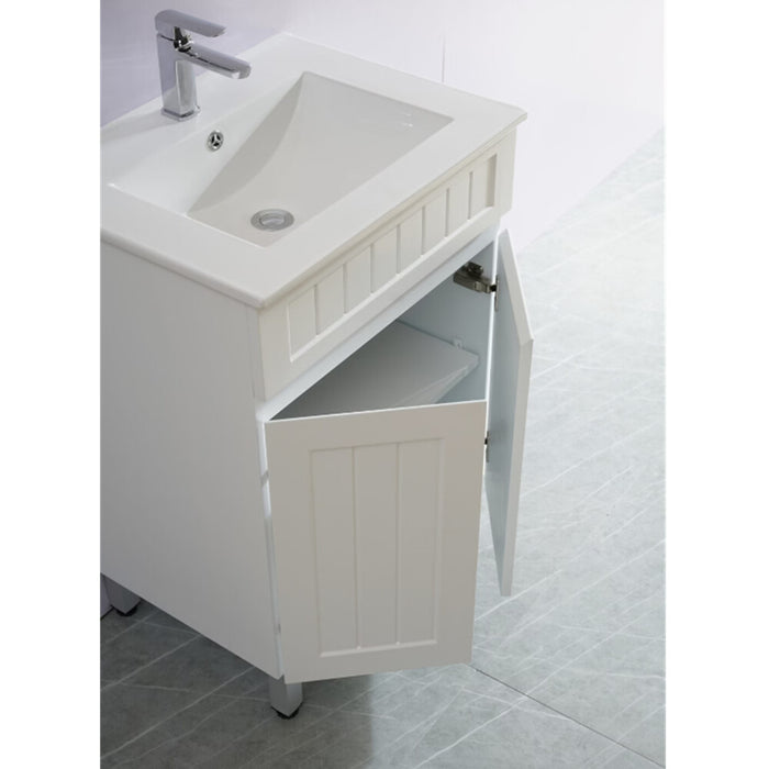 600-900*370*880mm Poseidon CETO Acacia Matt White Waterproof PVC Slim Fluted Freestanding Vanity