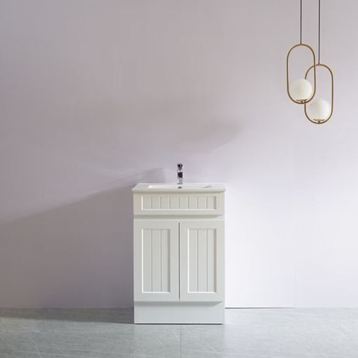 600-900*370*880mm Poseidon CETO Acacia Matt White Waterproof PVC Slim Fluted Freestanding Vanity