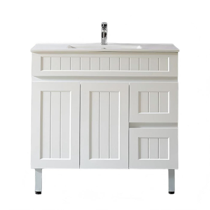 600-900*370*880mm Poseidon CETO Acacia Matt White Waterproof PVC Slim Fluted Freestanding Vanity