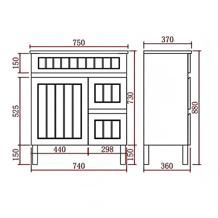 600-900*370*880mm Poseidon CETO Acacia Matt White Waterproof PVC Slim Fluted Freestanding Vanity