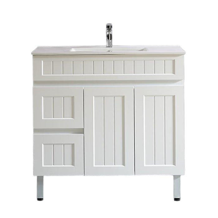 600-900*370*880mm Poseidon CETO Acacia Matt White Waterproof PVC Slim Fluted Freestanding Vanity