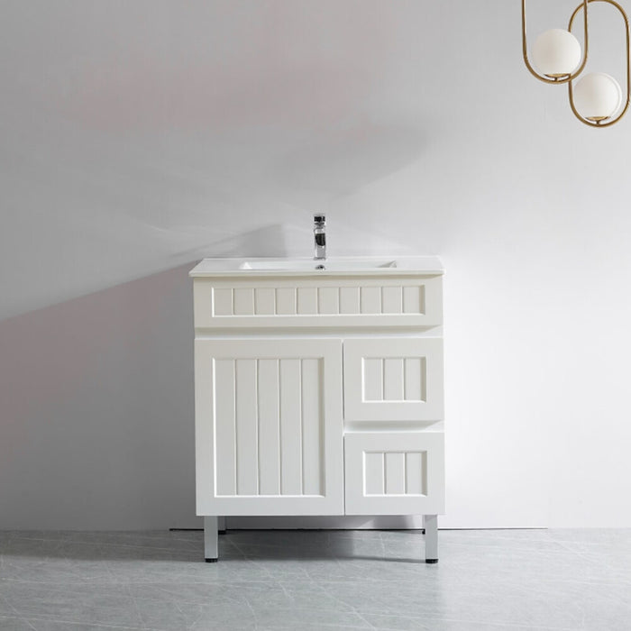 600-900*370*880mm Poseidon CETO Acacia Matt White Waterproof PVC Slim Fluted Freestanding Vanity