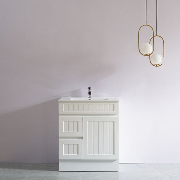 600-900*370*880mm Poseidon CETO Acacia Matt White Waterproof PVC Slim Fluted Freestanding Vanity