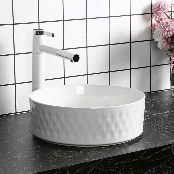 360*360*120mm Infinity Round Matt White Ceramic Above Counter Basin