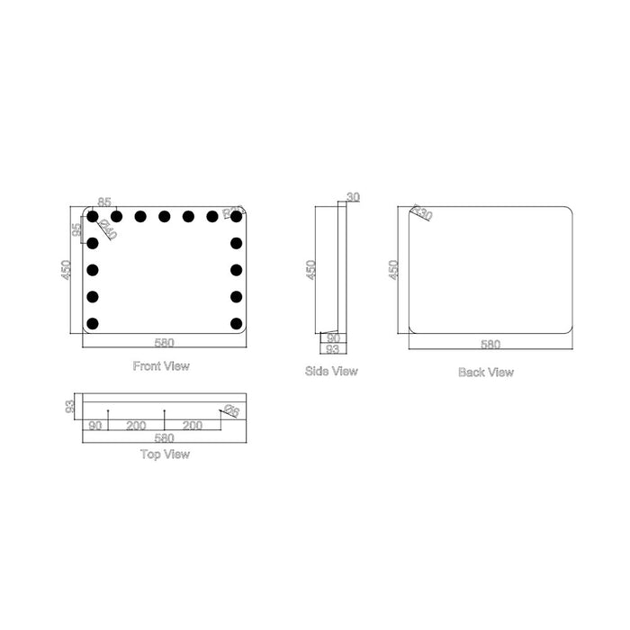 580*450mm Mercio Luna Copper - Free Silver Rectangle LED Frontlit Makeup Mirror