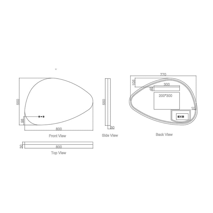 550*800*30mm Mercio Luna Frameless Copper - Free Silver Irregular LED Mirror