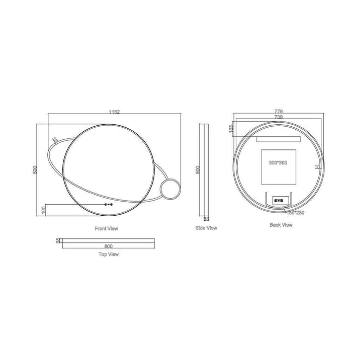 950*800*40mm Mercio Luna Frameless Copper - Free Silver Planet LED Mirror