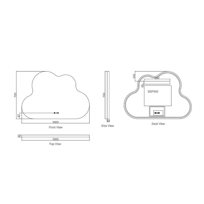 700*1000*30mm Mercio Luna Frameless Copper - Free Silver Cloud LED Mirror