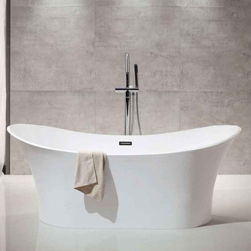 1750*750*680mm Sunny Serenity Matt White Oval Solid Surface Stone With Overflow Freestanding Bathtub