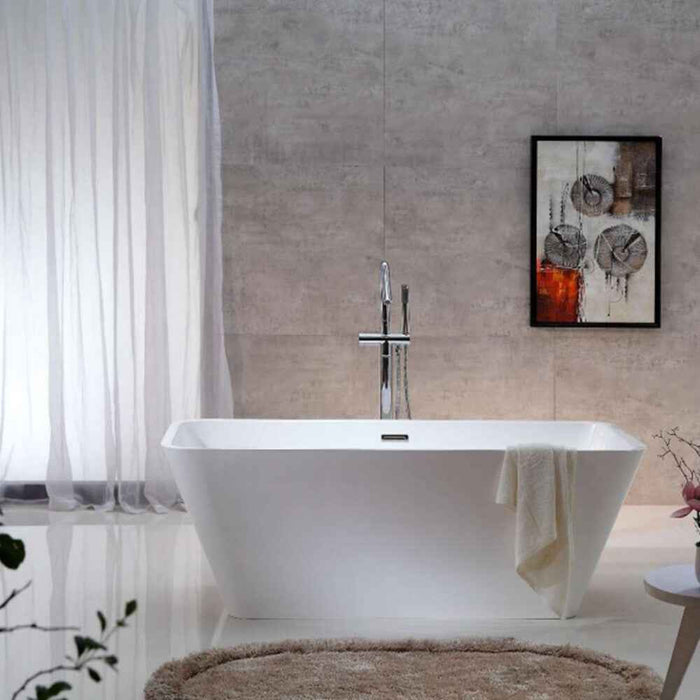 1650*700*600mm Sunny Harmony Matt White Rectangle Solid Surface Stone With Overflow Freestanding Bathtub