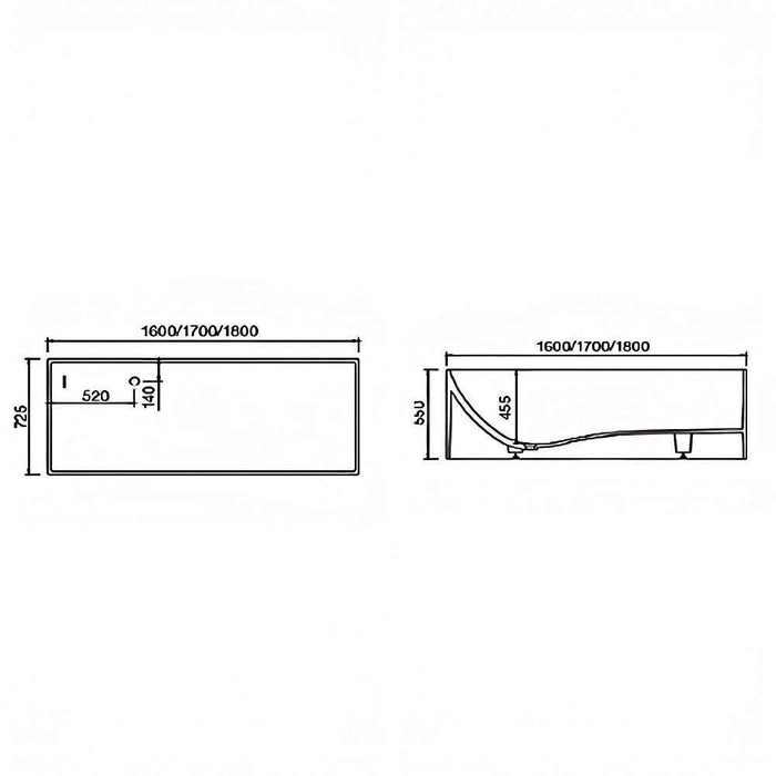 1700-1800*725*550mm Sunny VIC Cascade Matt White Rectangle Solid Surface Stone With Overflow Freestanding Bathtub