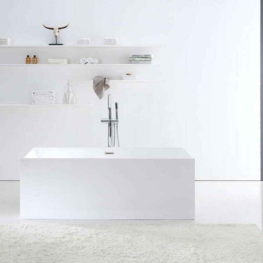 1700*720*600mm Sunny Paris Matt White Rectangle Solid Surface Stone With Overflow Freestanding Bathtub