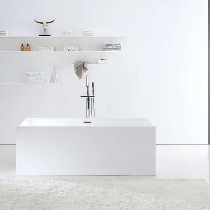 1700*720*600mm Sunny Paris Gloss/Matt White Rectangle Solid Surface Stone With Overflow Freestanding Bathtub