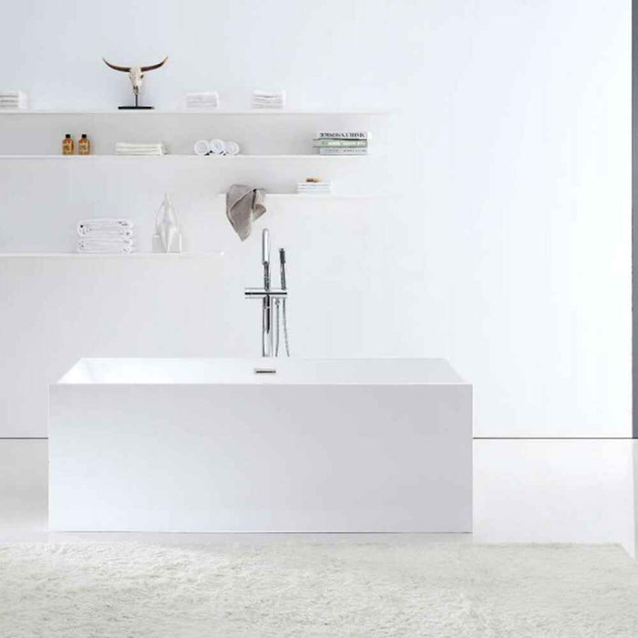 1700*720*600mm Sunny Paris Matt White Rectangle Solid Surface Stone With Overflow Freestanding Bathtub