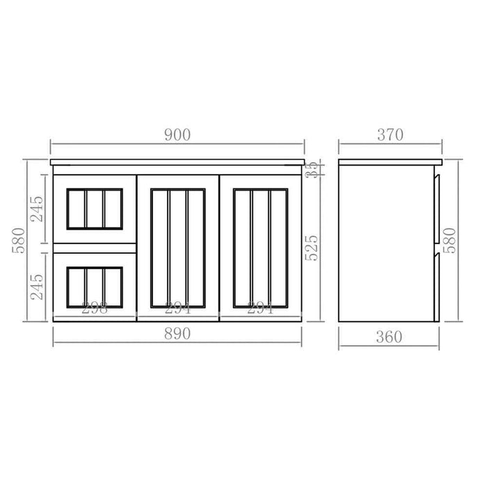 600-900*370*580mm Lukka Archill Federation Ensuite Matt Black PVC Fluted Wall Hung Vanity