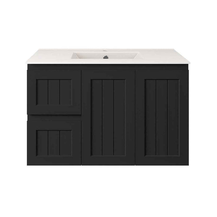 600-900*370*580mm Lukka Archill Federation Ensuite Matt Black PVC Fluted Wall Hung Vanity