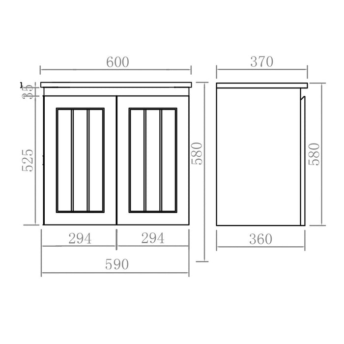 600-900*370*580mm Lukka Archill Federation Ensuite Matt Black PVC Fluted Wall Hung Vanity
