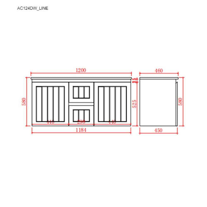 600-1500*460*580mm Lukka Archill Federation Matt Black PVC Fluted Wall Hung Vanity