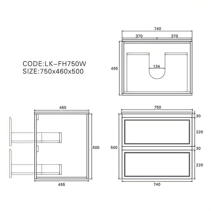 600-1500*460*500mm Lukka Hamilton Federation Matt Black PVC Wall Hung Vanity