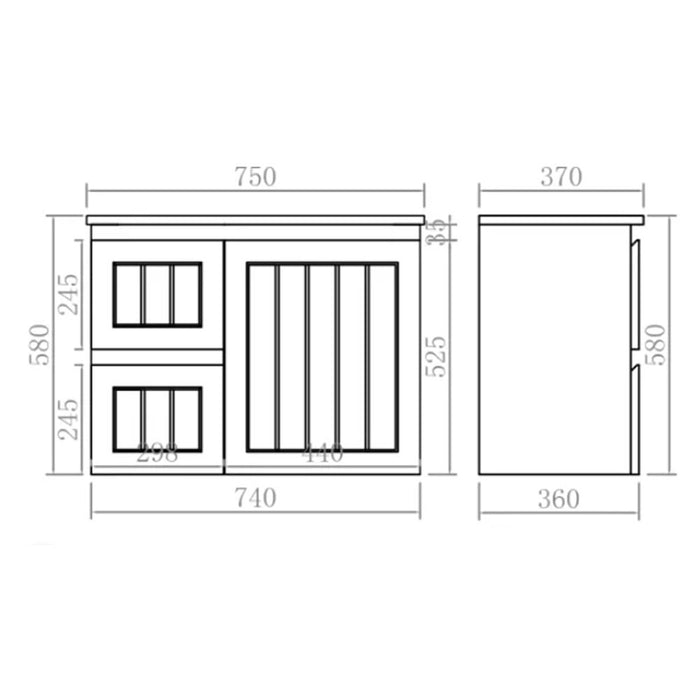 600-900*370*580mm Lukka Archill Federation Ensuite Matt Black PVC Fluted Wall Hung Vanity