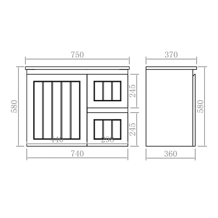 600-900*370*580mm Lukka Archill Federation Ensuite Matt White PVC Fluted Wall Hung Vanity