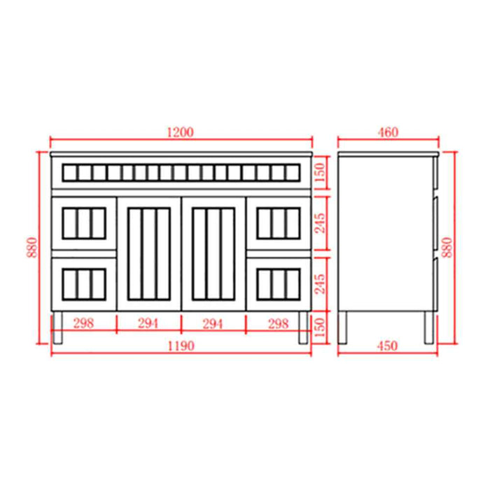 750-1500*460*880mm Lukka Archill Federation Matt Black/White PVC Fluted Freestanding Vanity